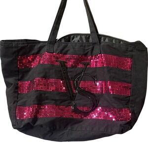 Victorias Secret Black and Pink Tote Bag